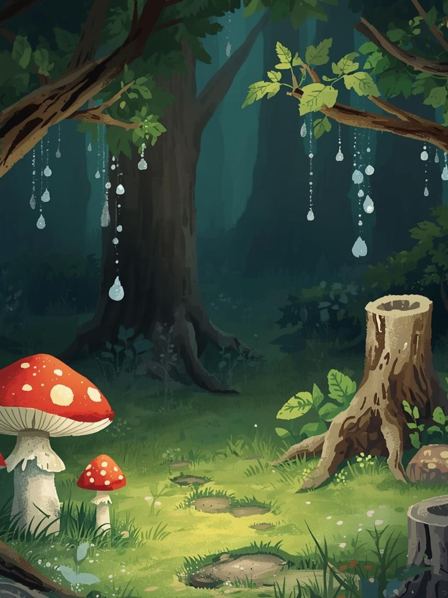 Forêt magique illuminée, décor féerique servant de fond à l’univers des Lettres Enchantées